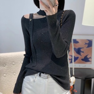 2025秋季气质漂亮别致设计感飘带超细羊毛针织衫时尚女人味上衣