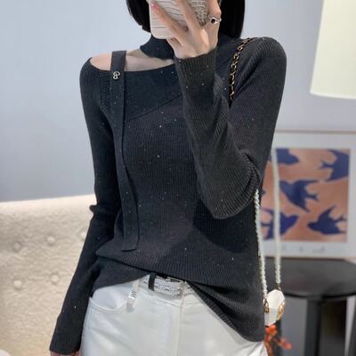 2025秋季气质漂亮别致设计感飘带超细羊毛针织衫时尚女人味上衣