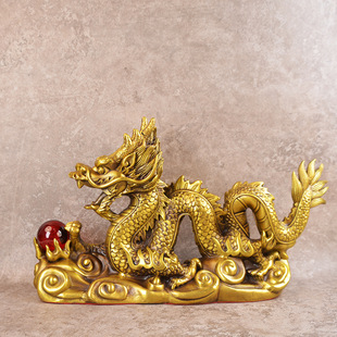 铜龙摆件纯黄铜五爪金龙工艺品十二生肖龙客厅办公室家居装 饰汉龙