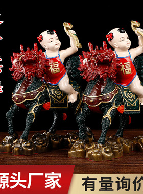 彩绘送子麒麟摆件 铜麒麟 单人送子麒麟家居工艺品批发