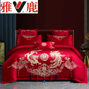 新品 高档刺绣亲肤棉结婚四件套婚庆大红色陪嫁被套床单新婚六件套