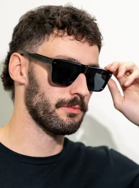 新款简约方框太阳镜丙酸插芯偏光墨镜男复古米钉休闲百搭防紫外线