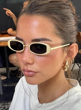 新款金属椭圆小框猫眼太阳镜男欧美跨境ins个性嘻哈墨镜女感