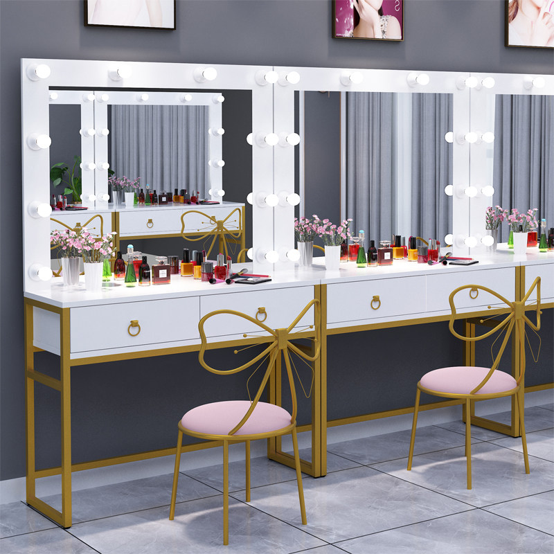 轻奢金色影楼梳妆台带灯简约美发镜台现代学校彩妆婚纱化妆桌包邮