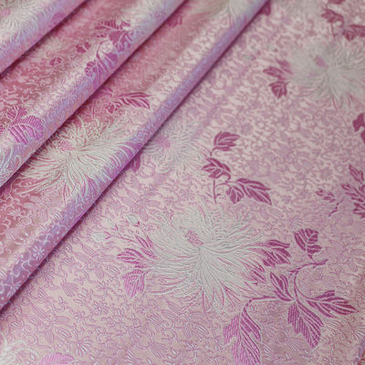 真丝棉提花织锦缎37姆米75cm幅粉色Silk Jacquard Kimono Fabric