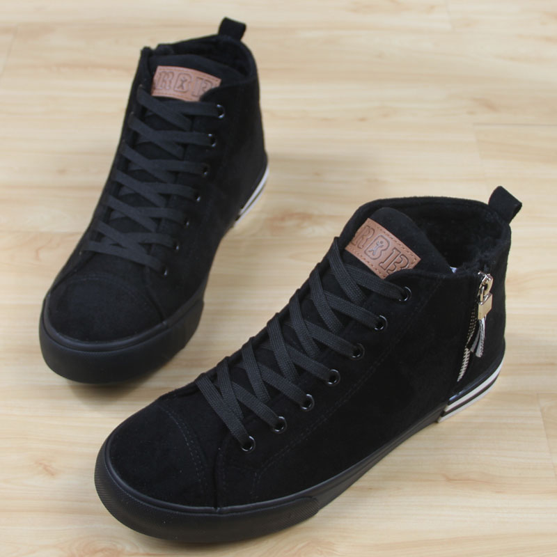 冬季款人本高帮绒面加厚保暖棉鞋男鞋系带拉链平底学生休闲鞋7507