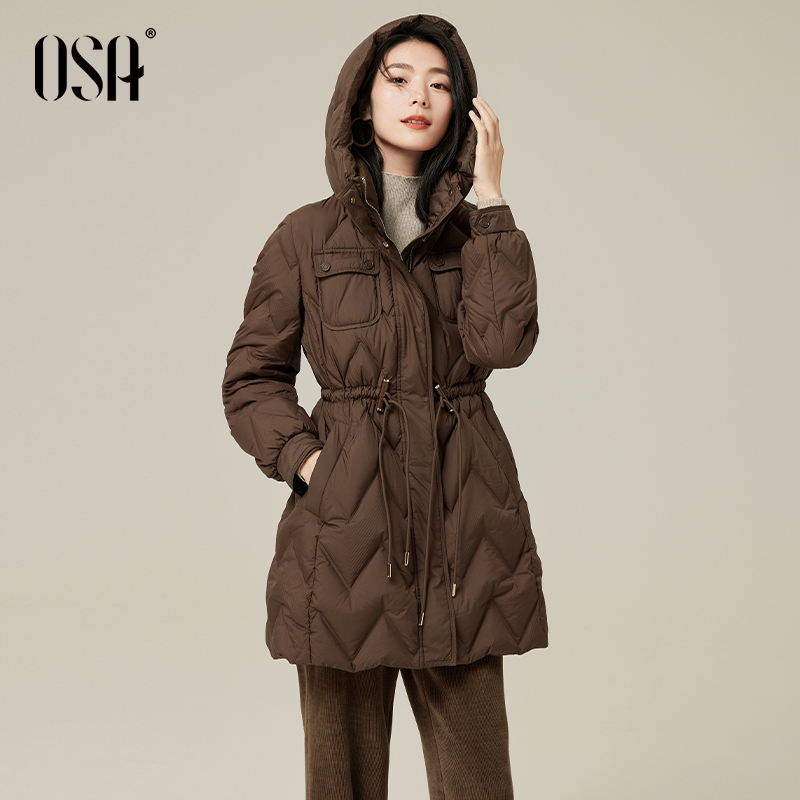 OSA欧莎收腰抽绳连帽羽绒服
