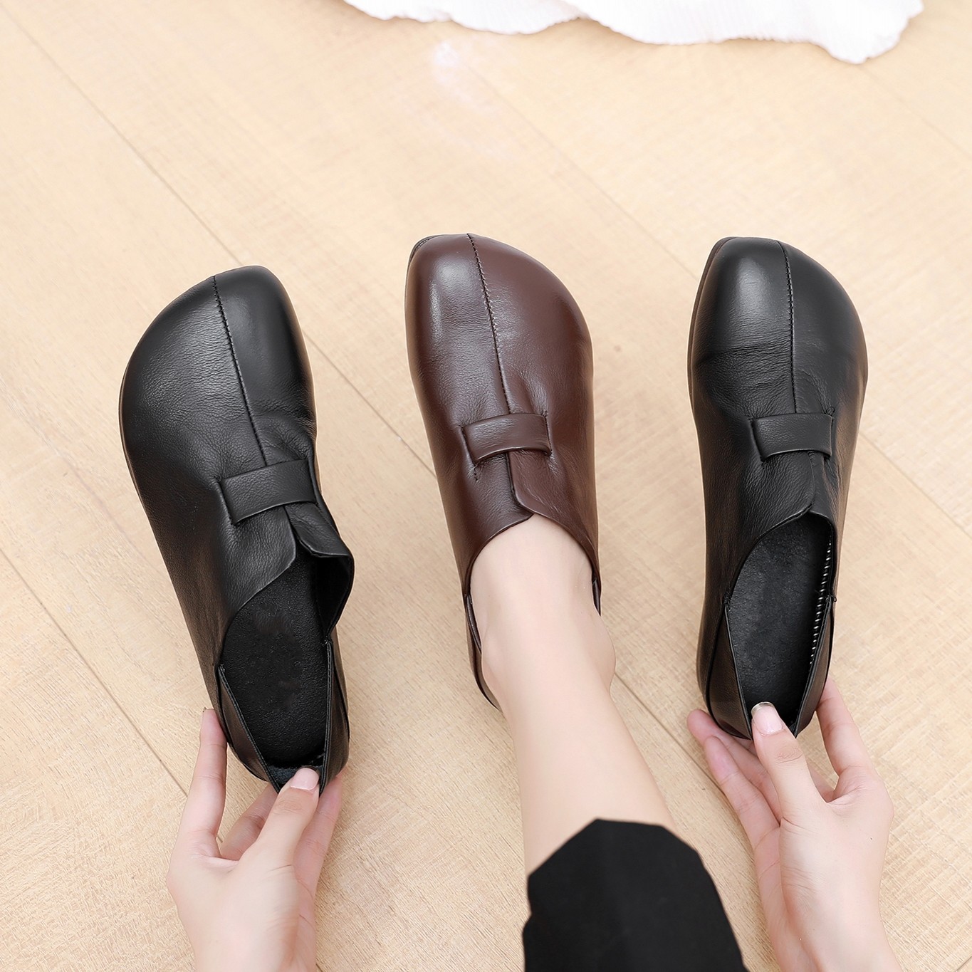 春秋款真皮复古风深口单鞋女平底软底舒适防滑文艺皮鞋牛筋妈妈鞋,女鞋,深口单鞋,淘宝优惠券,粉丝福利购,淘宝优惠卷