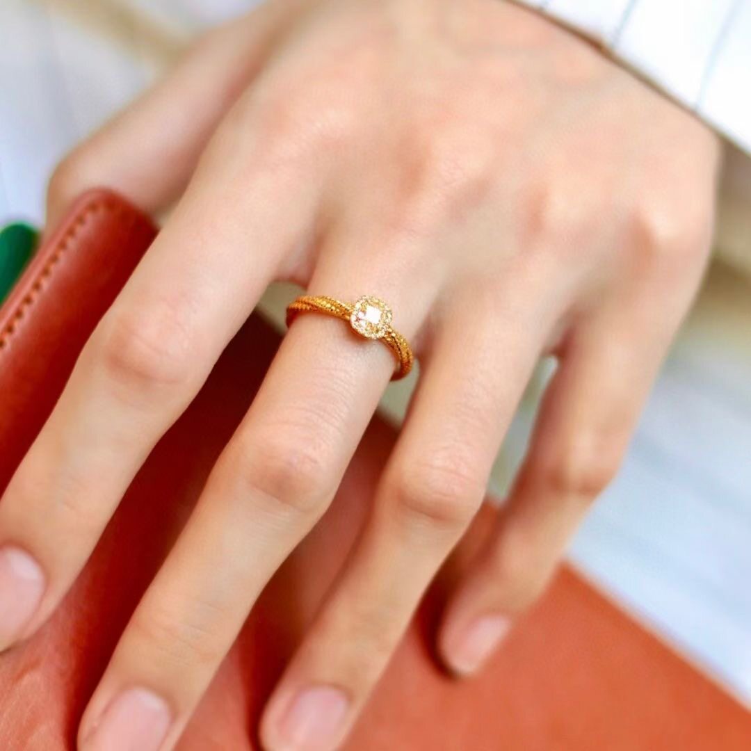 方糖足金999圈口可调节黄金镶嵌锆石闪亮女戒指深圳水贝珠宝新款