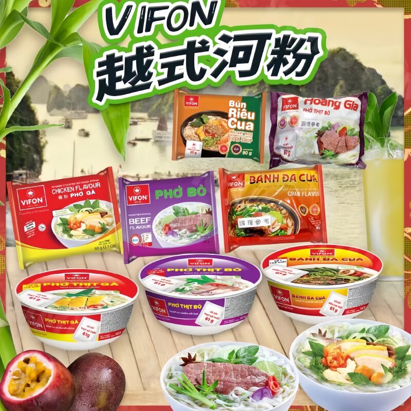 越南进口VIFON碗装含肉块冲泡河粉 120g速食方便面牛肉味鸡肉味