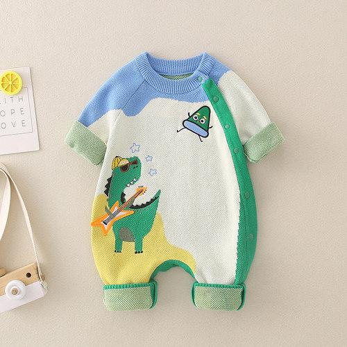 斜开长爬纯棉秋冬毛衣爬服