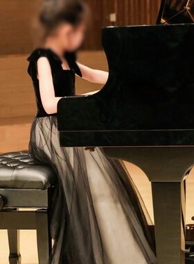 女童高端黑色丝绒网纱洋气礼服