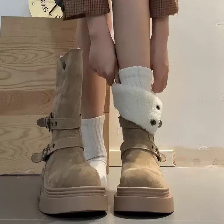 美拉德网红爆款短靴女厚底马丁靴粗跟机车靴弹力瘦瘦靴两穿牛仔靴,女鞋,马丁靴,淘宝优惠券,粉丝福利购,淘宝优惠卷