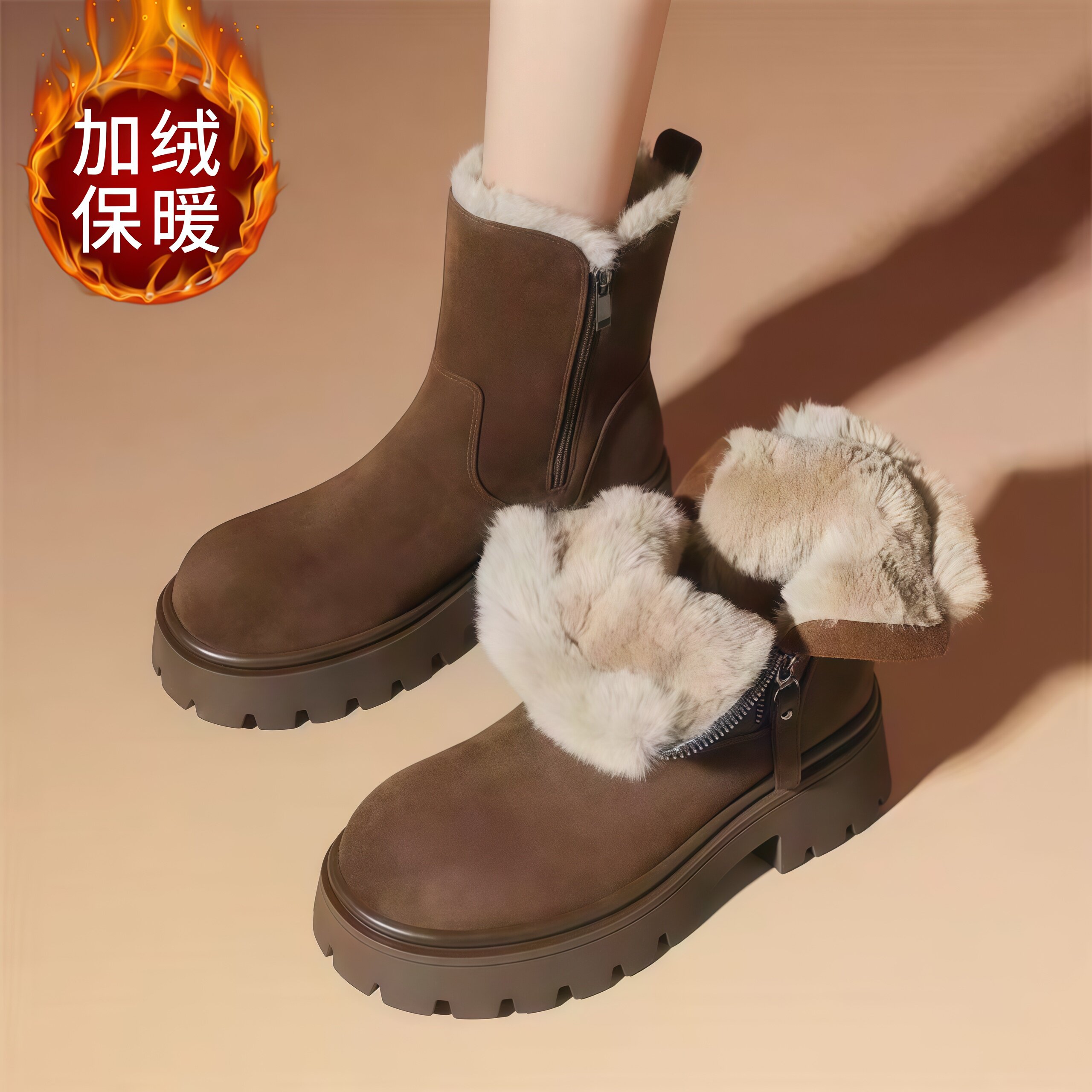 品牌特价真皮毛一体厚底防滑雪地靴女2025冬季新款加绒加厚短棉靴,女鞋,时尚雪地靴,淘宝优惠券,粉丝福利购,淘宝优惠卷