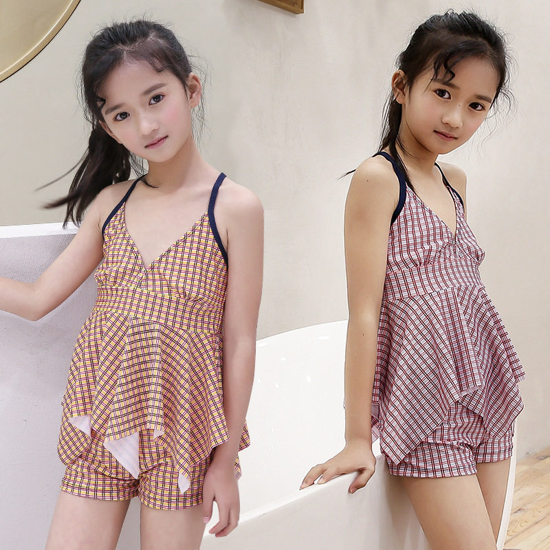 爆款吊带露肩分体泳装可爱儿童泳衣女沙滩温泉游泳衣厂家直销