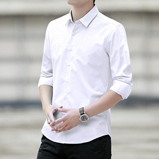 大码 男式 春季 长袖 经典 白色衬衫 商务休闲衬衣上班韩版 新品 修身 上衣