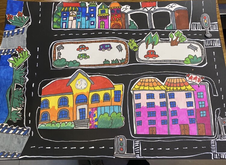 幼儿园回家路线图卡通手抄报模板电子版小学生儿童画线稿线描素材