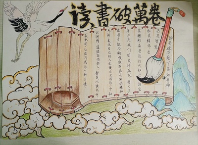 读书破万卷手抄报模版绘画儿电子版模板小学生黑白线稿阅读笔记