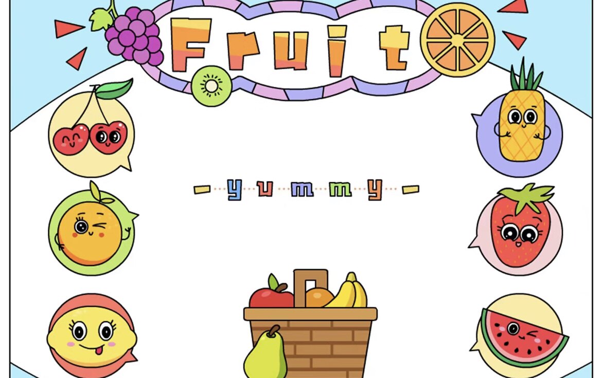 年级英语水果fruit手抄报模版绘画儿童画简笔画电子版模板小学生