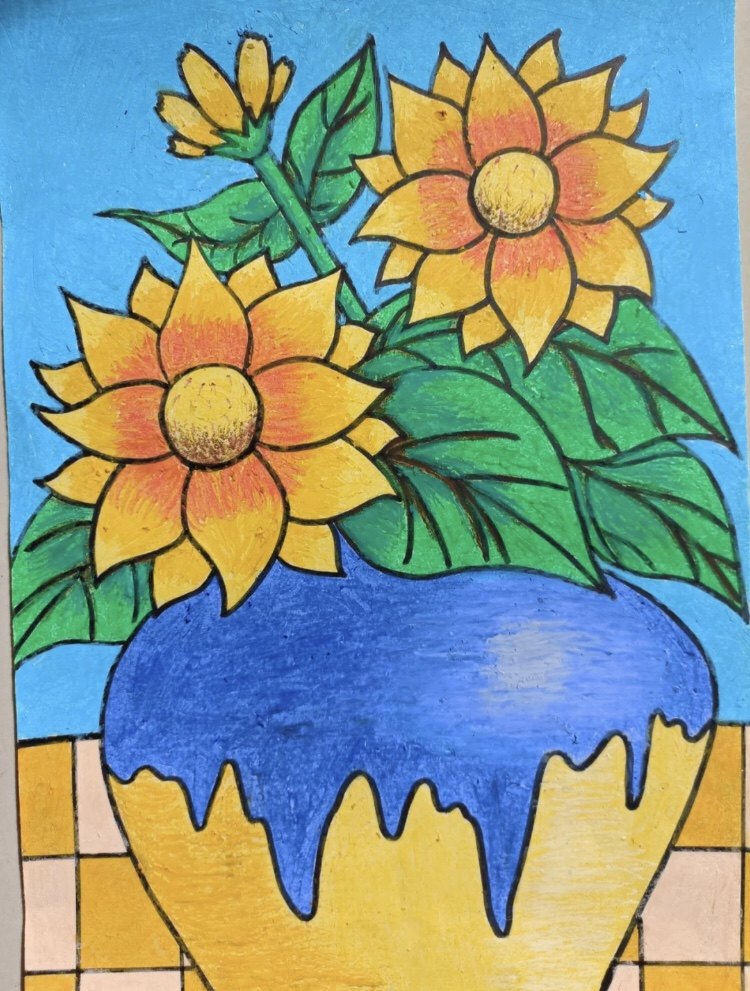 鲜花盛开积极向上向日葵儿童画手抄报模板电子小学生简笔画绘画竖