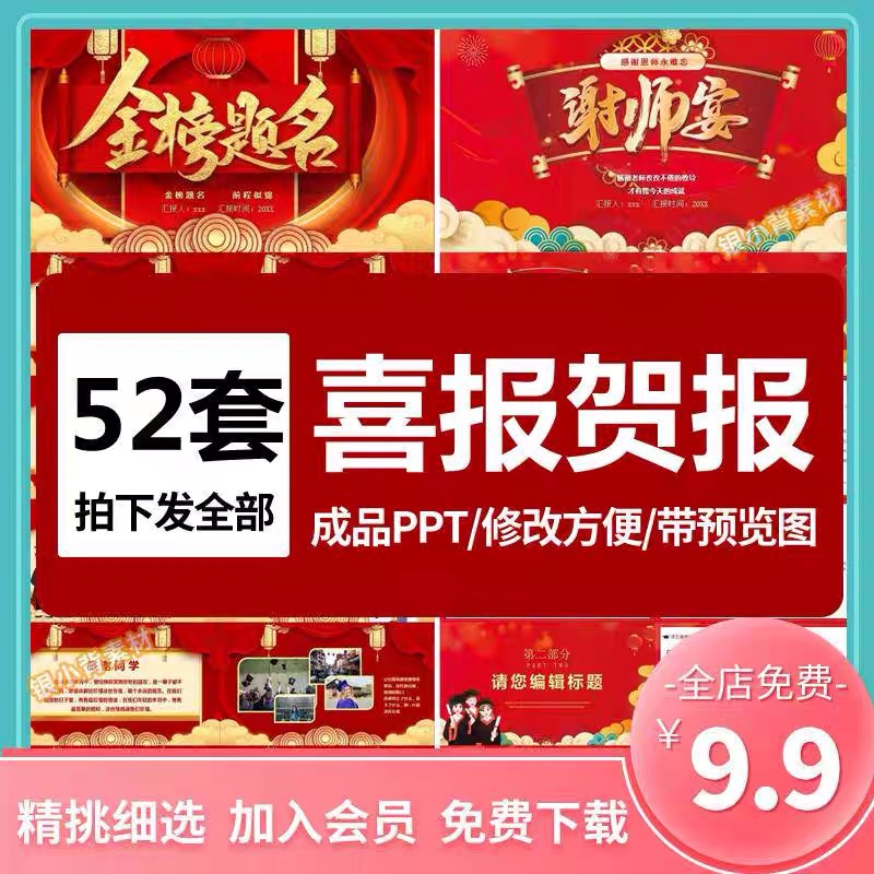 高考状元喜报贺报PPT模板大学学校升学宴老师谢师宴金榜题名师恩