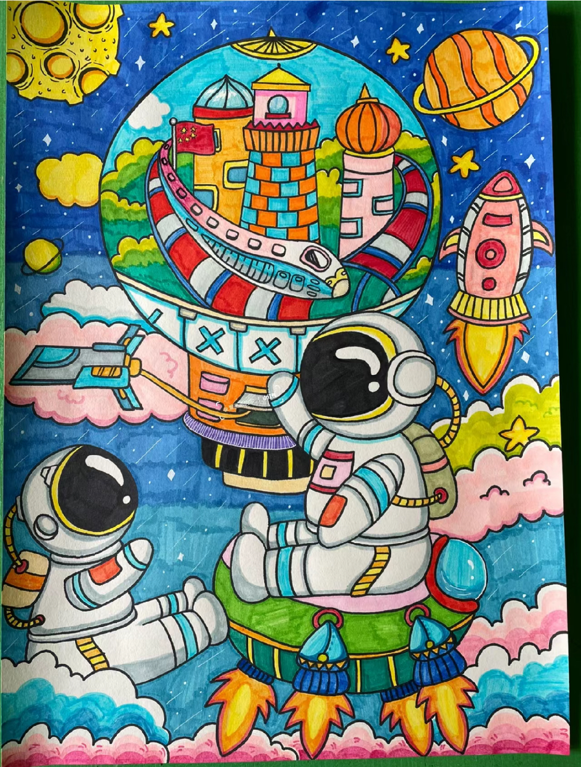 科创启航未来绘画儿童画主题电子版素材图片可打印小学生创新筑梦