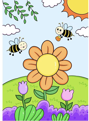 2026新款草丛中花儿朵朵向日葵简笔画主题画儿童绘画模板电子版小