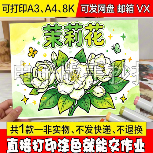 茉莉花手抄报茉莉花植物自然笔记植物名片素材模板观察日记电子版