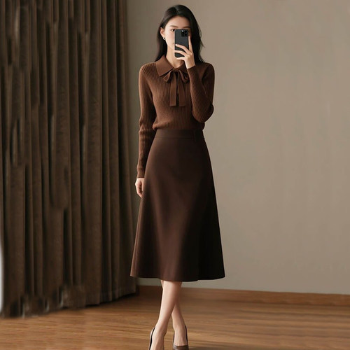 复古娃娃领蝴蝶结显瘦两件套