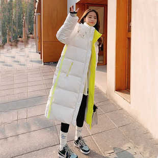 韩系拼色飘带白鸭绒外套潮 亮面免洗羽绒服女中长款 2025新款 冬装