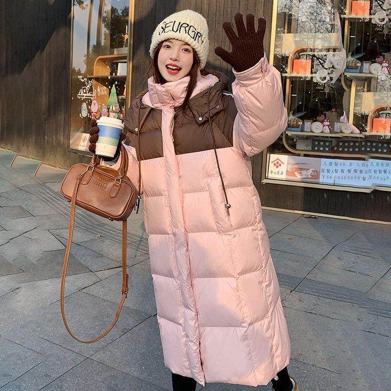 韩版中长款拼接撞色羽绒服女2025冬季新款加厚显瘦保暖白鸭绒外套,女装/女士精品,羽绒服,淘宝优惠券,粉丝福利购,淘宝优惠卷