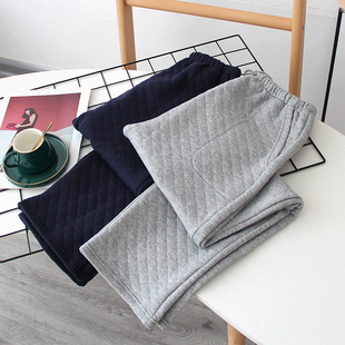 可外穿 加厚加肥加大家居裤 情侣纯色睡裤 男秋冬空气棉三层夹棉长裤
