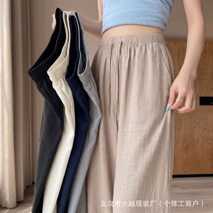 天丝亚麻直筒裤女夏季薄款2026新款垂感老钱风休闲简约百搭阔腿裤