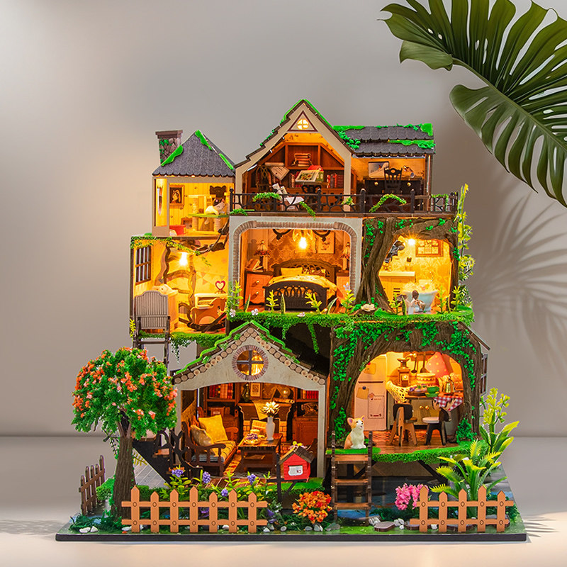弘达diy小屋童话森林手工制作小房子3d木质拼装模型生日礼物女生