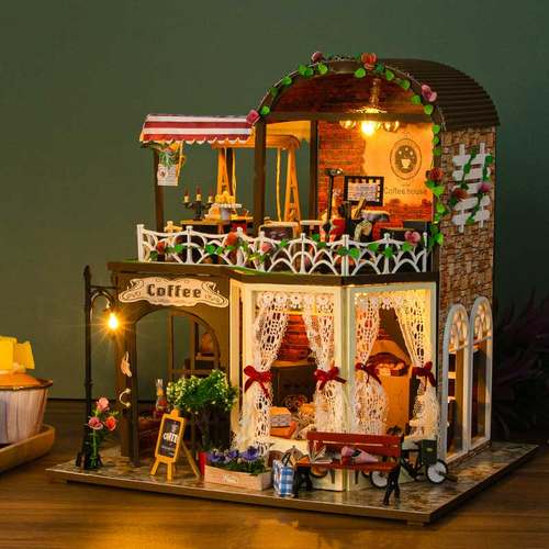 diy小屋芮娅的时光音乐咖啡别墅手工制作木房子玩具模型生日礼物