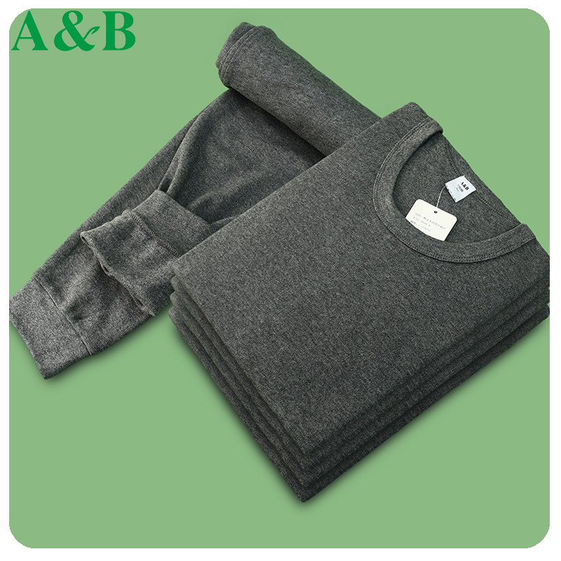ab纯棉秋衣秋裤男士圆领棉毛衫中老年全棉薄款大码保暖内衣套装男