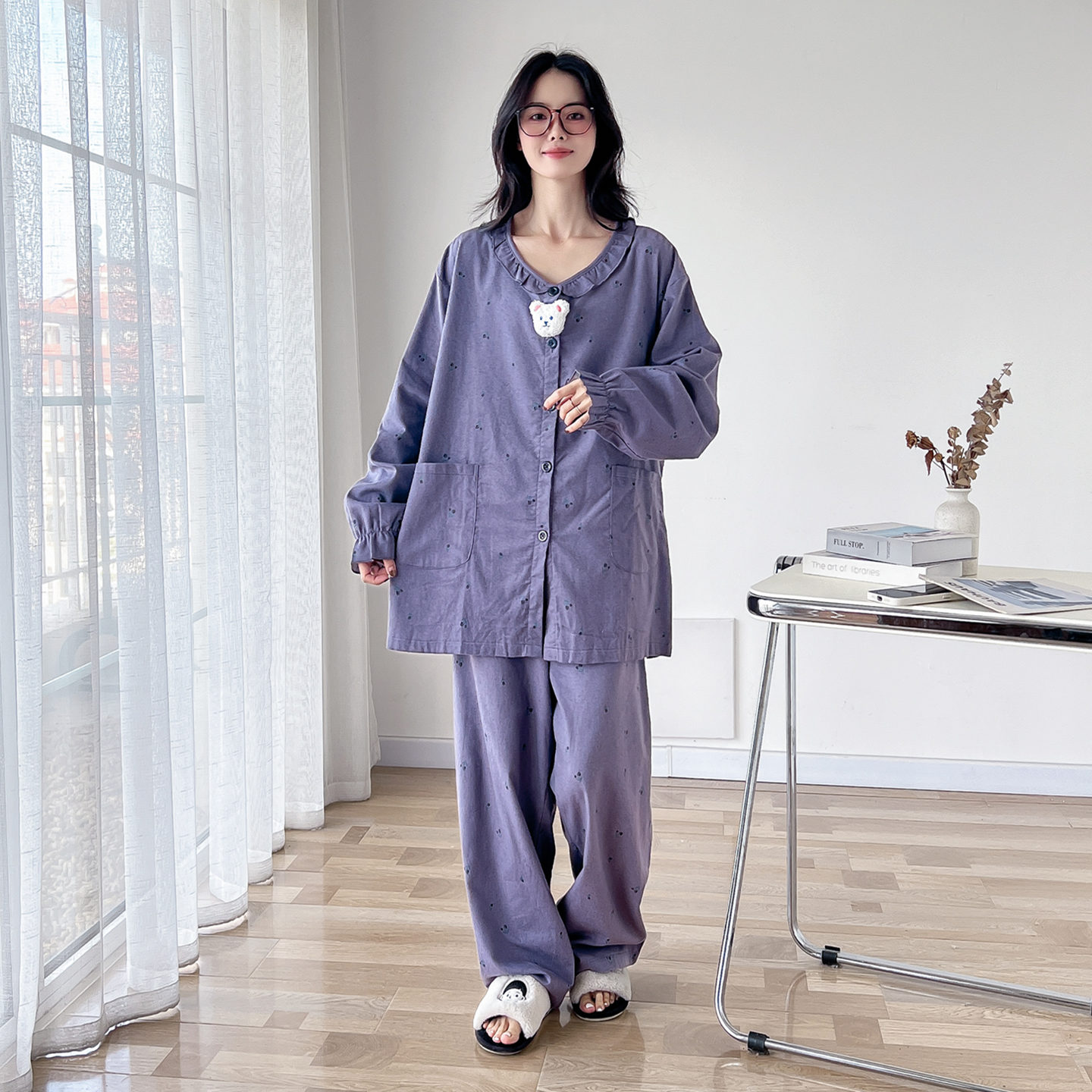 可爱小熊大码睡衣女春秋冬长袖