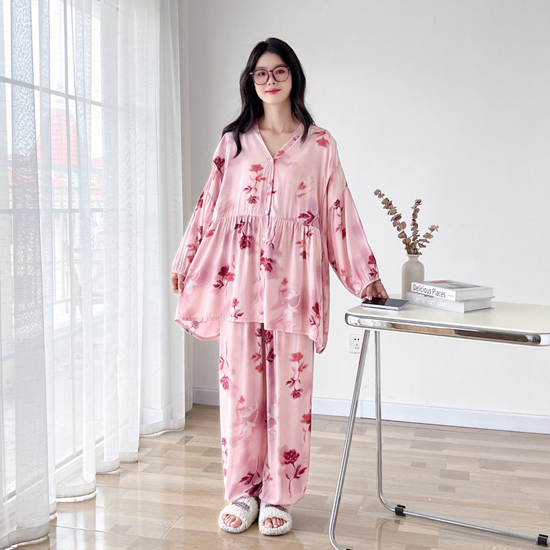 棉绸薄款哺乳大码月子服睡衣女