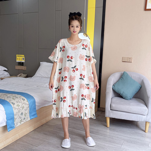 棉绸夏季可爱圆领大码睡裙女