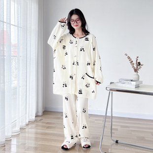 纯棉纱布加大码哺乳睡衣女200斤月子服春秋长袖孕产妇喂奶家居服