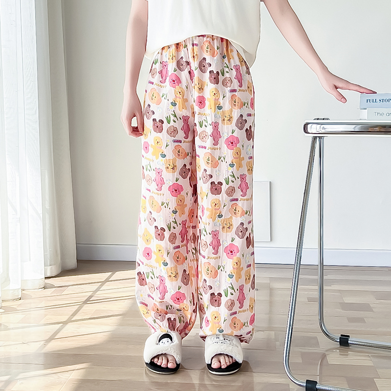 卡通純棉紗布大碼寬松睡褲女春夏