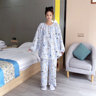 夹棉胖MM家居服套装 秋冬长袖 睡衣女200斤卡通开衫 婴儿棉加厚大码