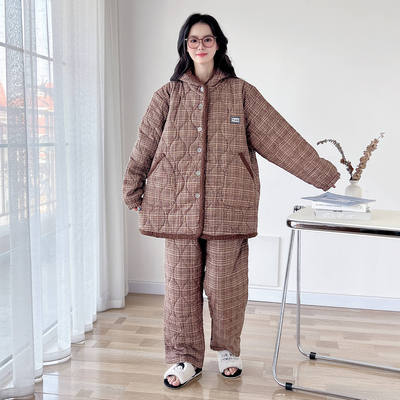 冬季加厚连帽大码200斤睡衣套装