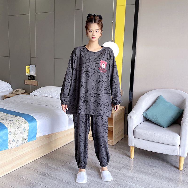 女纯棉草莓熊大码睡衣套装春秋