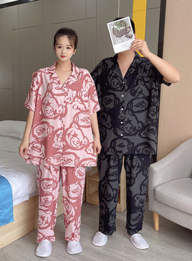 清凉棉绸情侣大码睡衣套装春夏