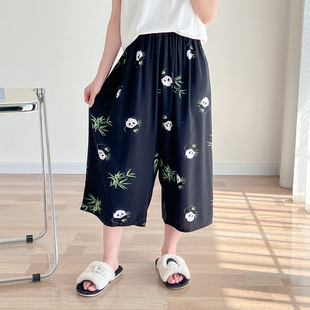 棉绸七分裤 女夏薄款 阔腿裤 宽松加肥男士 大码 人造棉家居裤 情侣睡裤