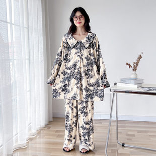 开衫翻领海岛绒大码睡衣女秋冬季加绒胖mm200斤珊瑚绒家居服套装