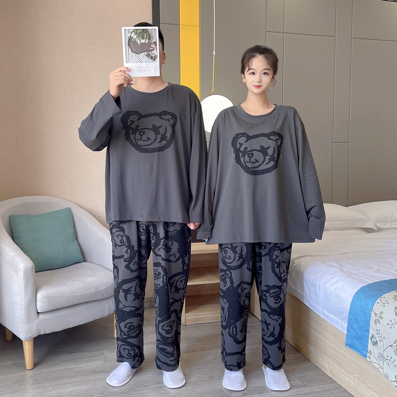 情侣纯棉卡通熊大码睡衣套装