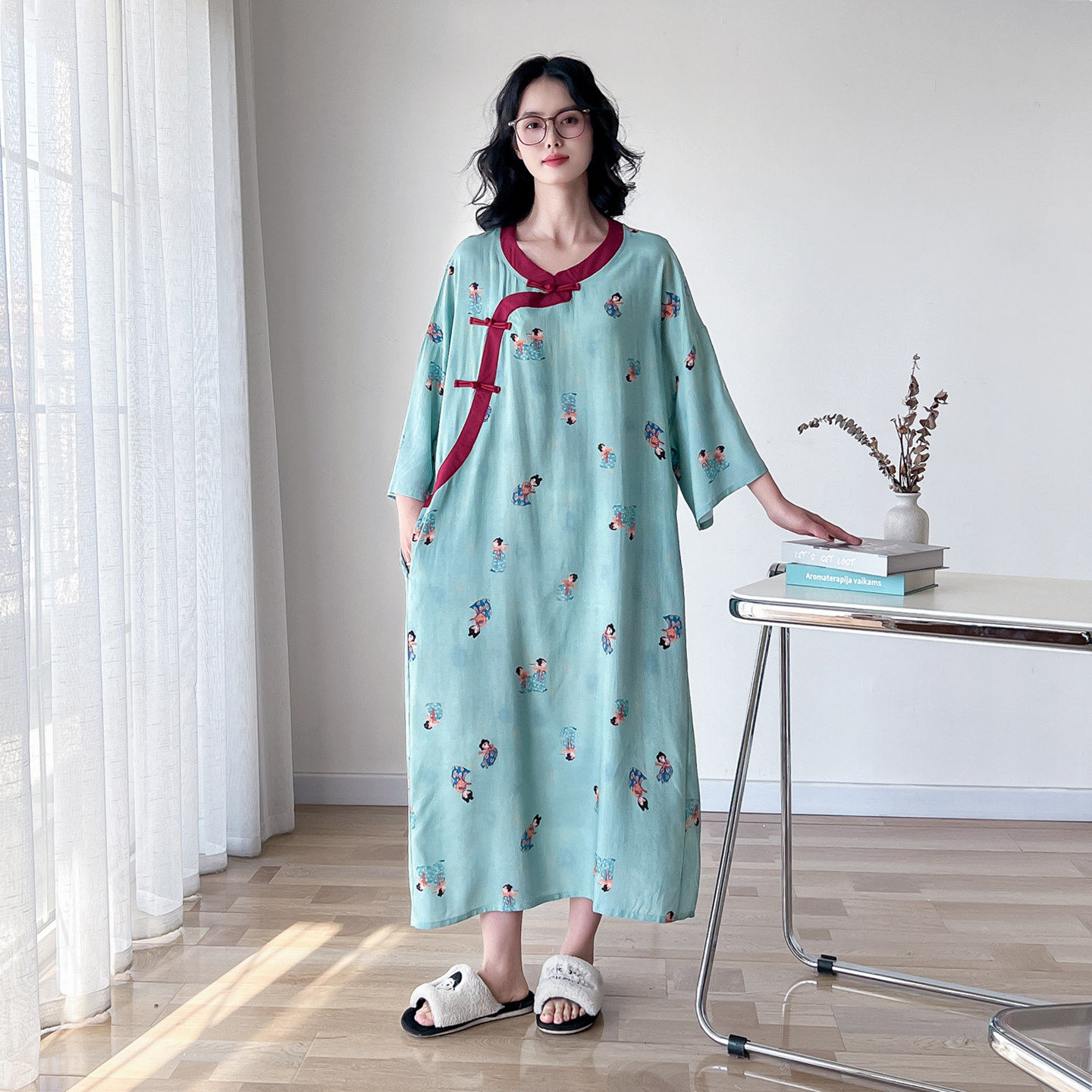 新中式盘扣棉绸大码睡裙女夏季短袖薄款国风加肥200斤孕妇家居服,女士内衣/男士内衣/家居服,睡裙,淘宝优惠券,粉丝福利购,淘宝优惠卷