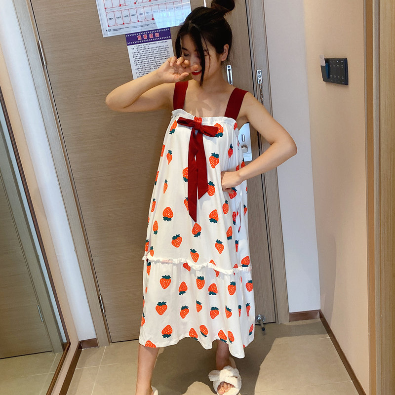 大码纯棉吊带背心睡裙女夏可爱韩版薄款睡衣胖MM200斤孕妇家居服